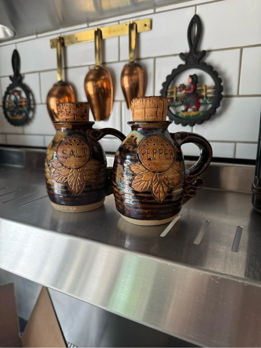 Vintage Pottery Handmade Salt and Pepper Shakers with Handles